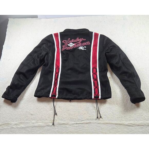 Harley-Davidson Women’s Mesh Motorcycle Jacket Black Red Striped Sport MC Zip Up - Picture 2 of 4